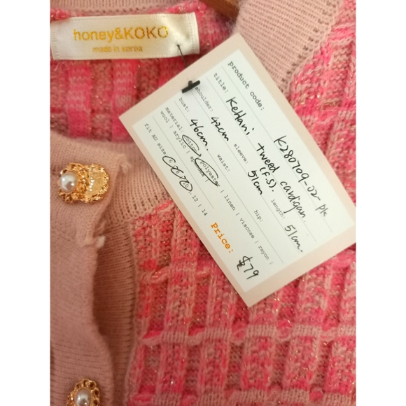 Pink tweed cardigan *size 6-8 NWT* - Picture 3 of 3